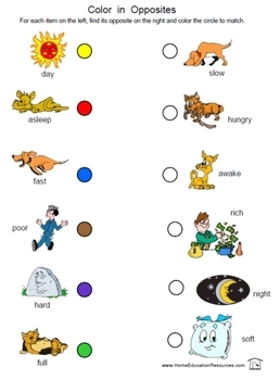 kindergarten opposite worksheet free printable