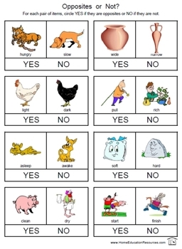 kindergarten opposite worksheet free printable