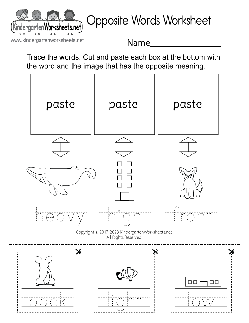 kindergarten opposite worksheet free printable