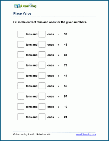 kindergarten place value worksheet