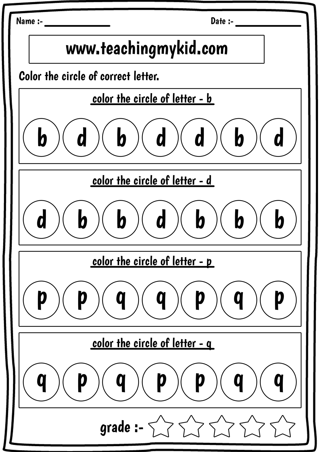 kindergarten printable worksheet letters