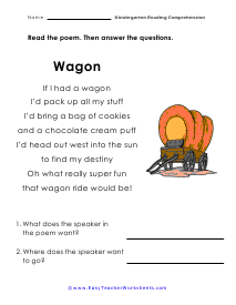 kindergarten reading comprehension worksheet