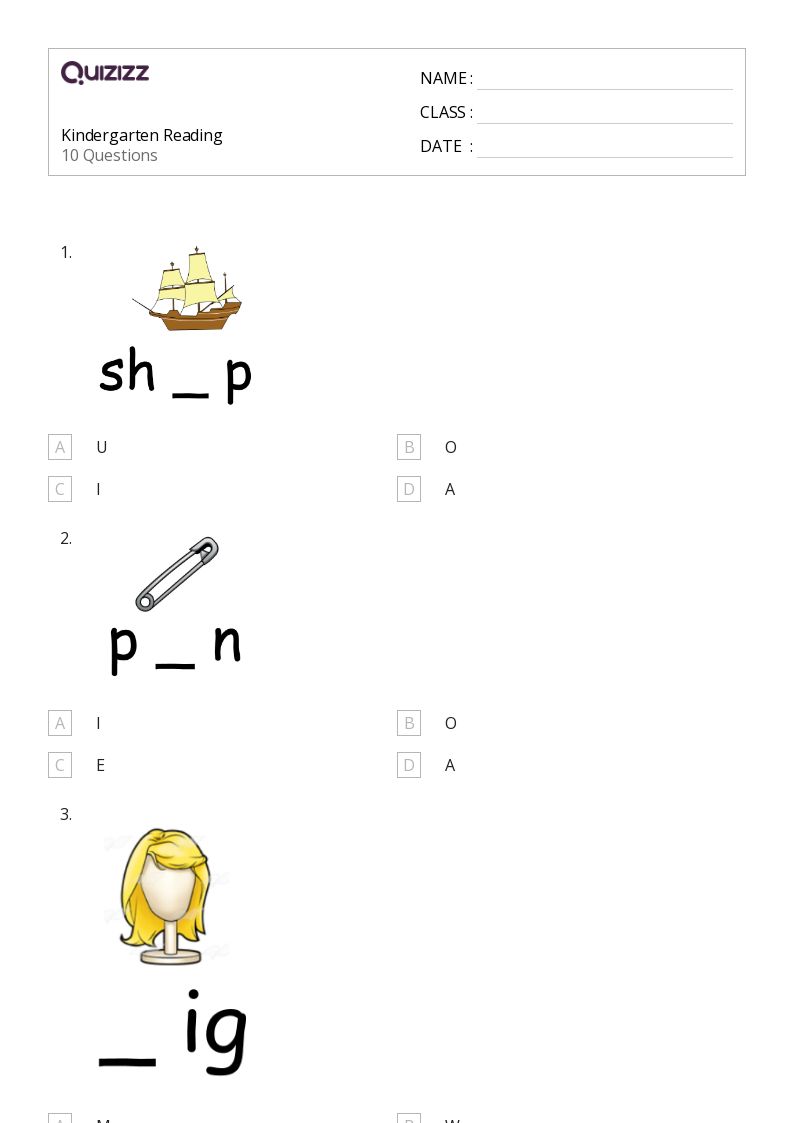 kindergarten reading printable worksheet