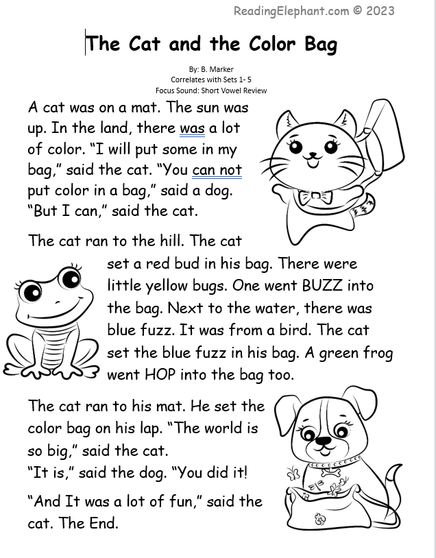 Kindergarten Reading Printable Worksheets - Reading Elephant
