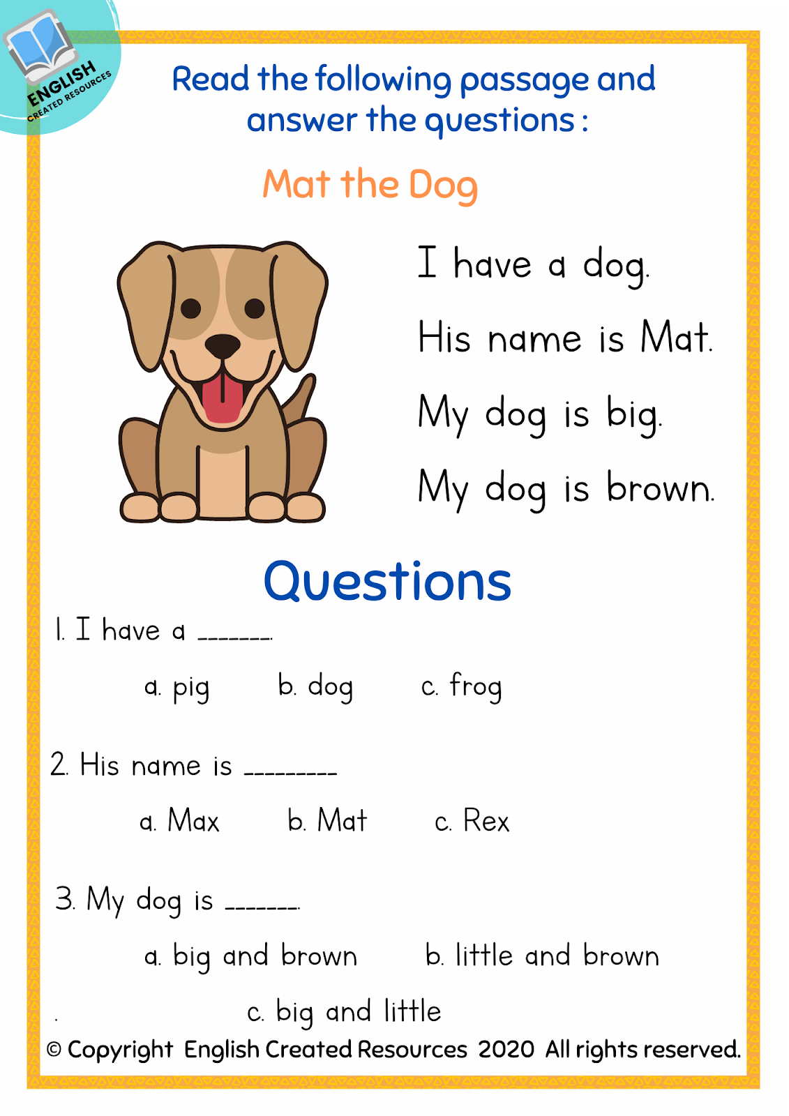 kindergarten reading worksheet