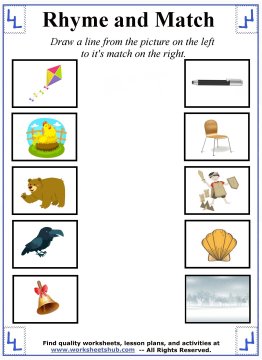 kindergarten rhyming words worksheet printable