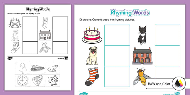 kindergarten rhyming worksheet cut and paste