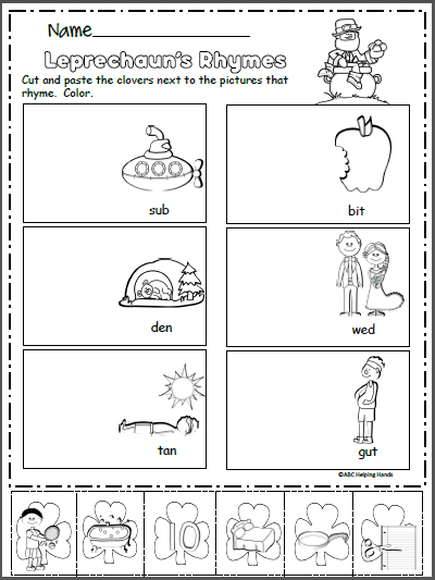 kindergarten rhyming worksheet cut and paste
