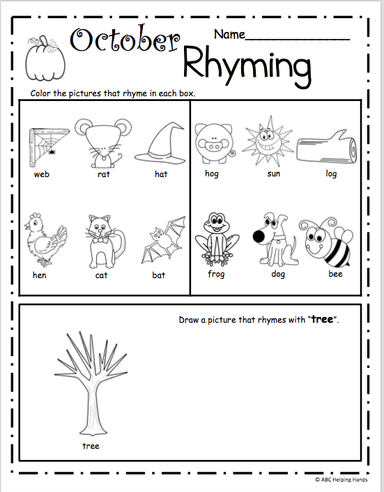 October Rhyming Worksheet for Kindergarten | Made By Teachers