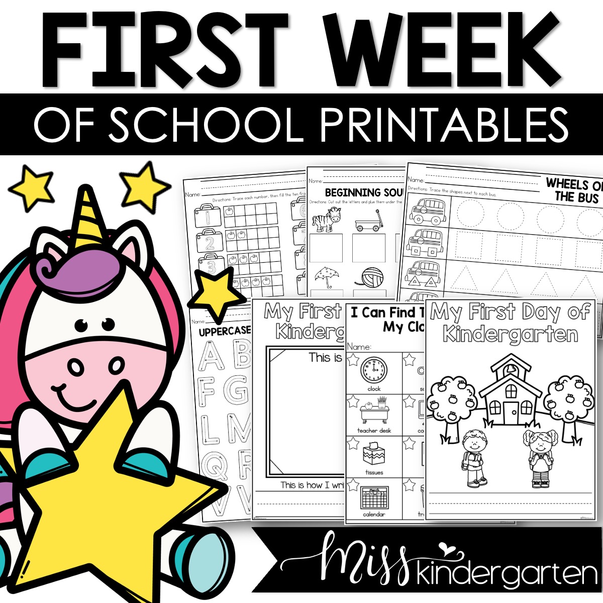 First Week of Kindergarten No Prep Printables Back to School Worksheets -  Miss Kindergarten