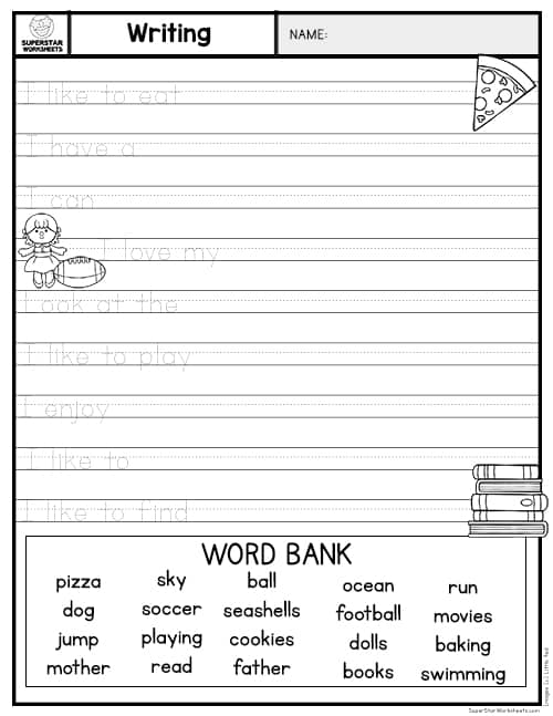 kindergarten sentence building worksheet