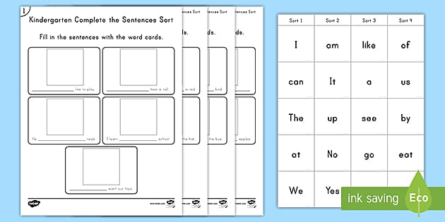 kindergarten sentences worksheet