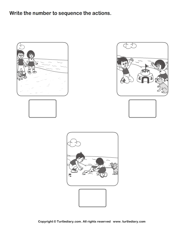 Picture Sequencing Kids Making a Mud Hut | Turtle Diary Worksheet