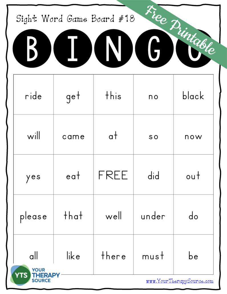 kindergarten sight word bingo printables