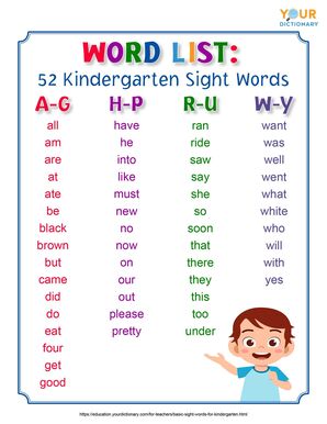 kindergarten sight word list