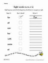 Kindergarten sight words (list #3 of 16) | Kindergarten Word lists ...