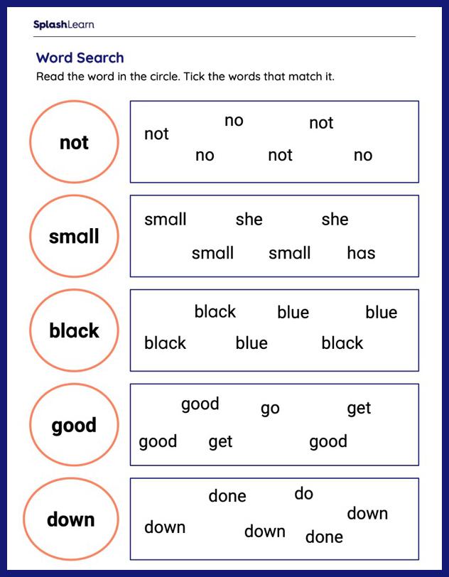 kindergarten sight word matching worksheet