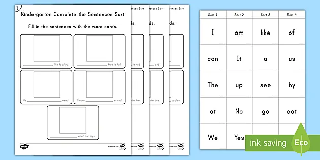 kindergarten sight word sentences worksheet