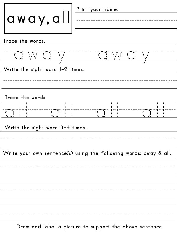 kindergarten sight word sentences worksheet