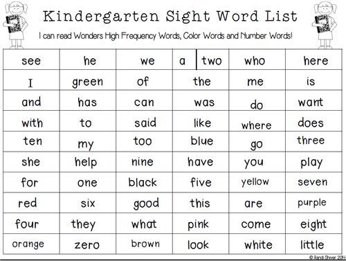 kindergarten sight words charts