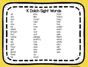 FREE Printable Sight Words List