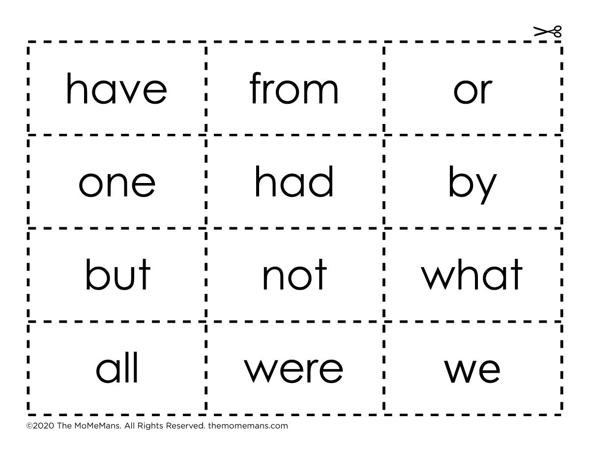 kindergarten sight words printable flashcards