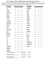 Pre-Primer Sight Word Assessment Sheet