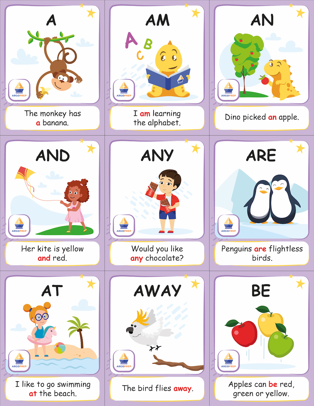 Kindergarten Sight Words - 117 Cut-Off Memory Cards - ArgoPrep