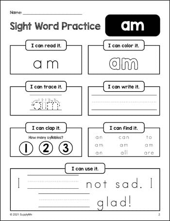 kindergarten sight words worksheet free