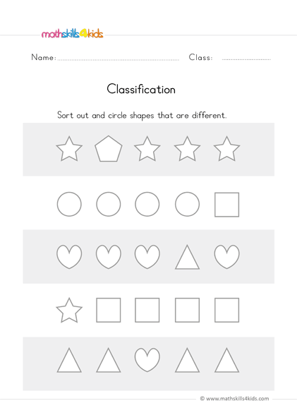 kindergarten sorting worksheet