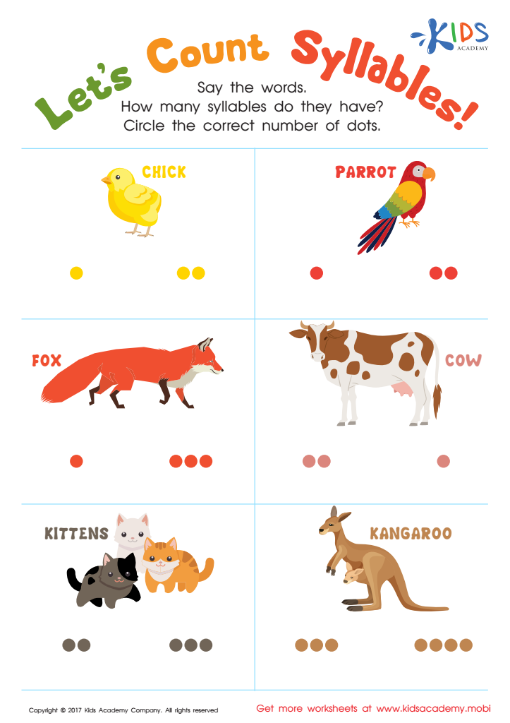 Lets Count Syllables Worksheet: Free Printable PDF for Kids