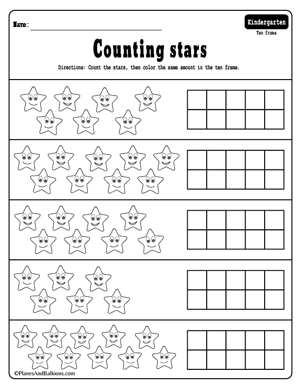 kindergarten ten frame worksheet