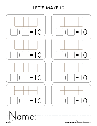 kindergarten ten frame worksheet