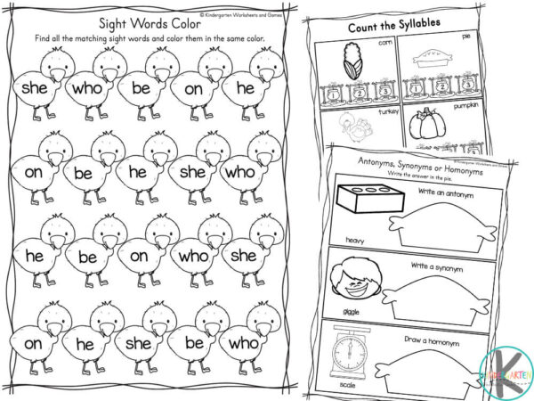 kindergarten thanksgiving worksheet printables