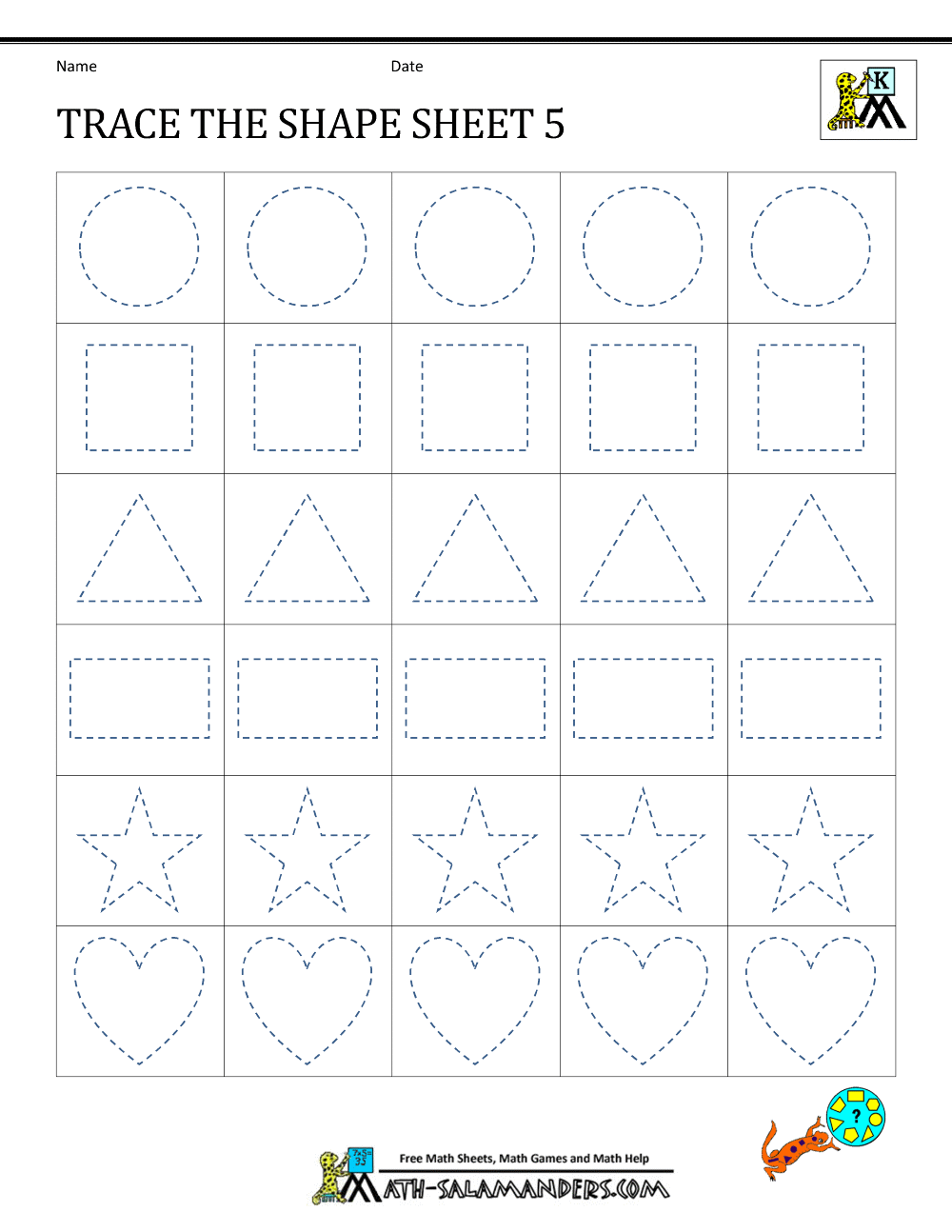 Shape Tracing Worksheets Kindergarten