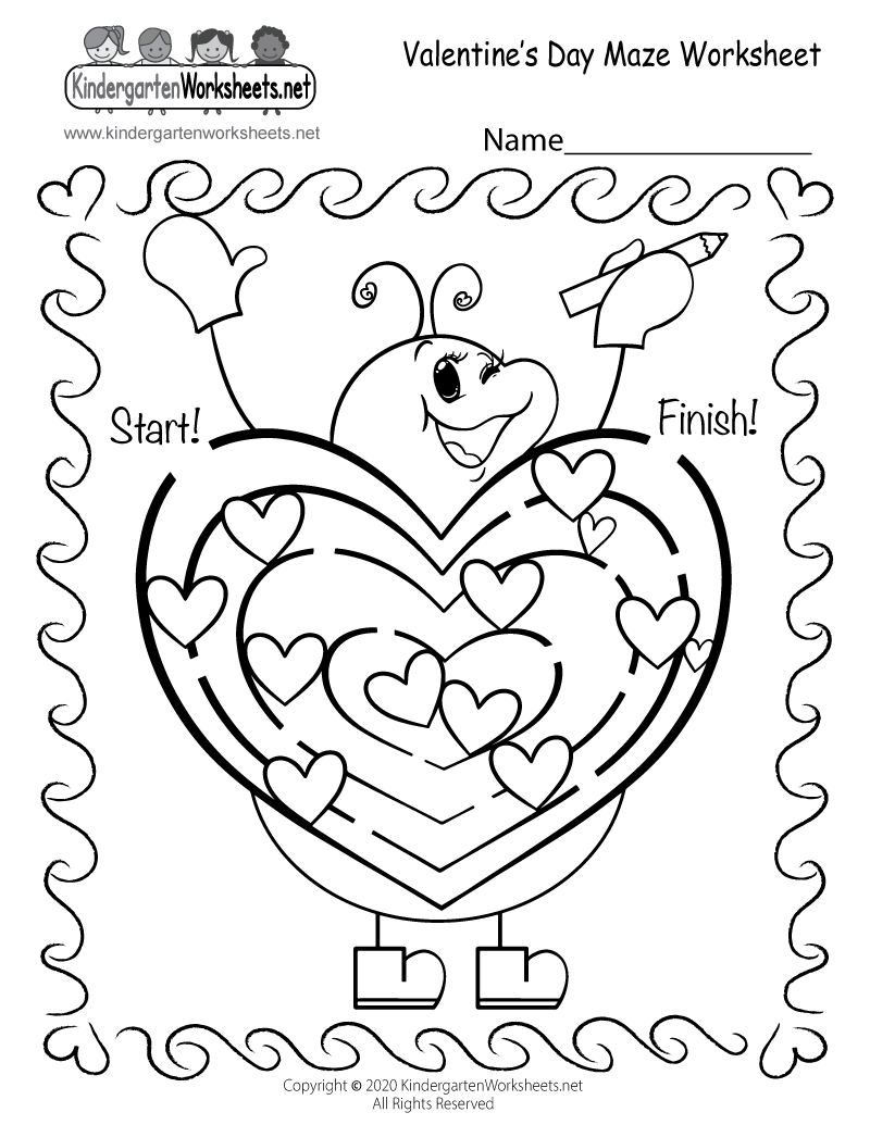 kindergarten valentine worksheet
