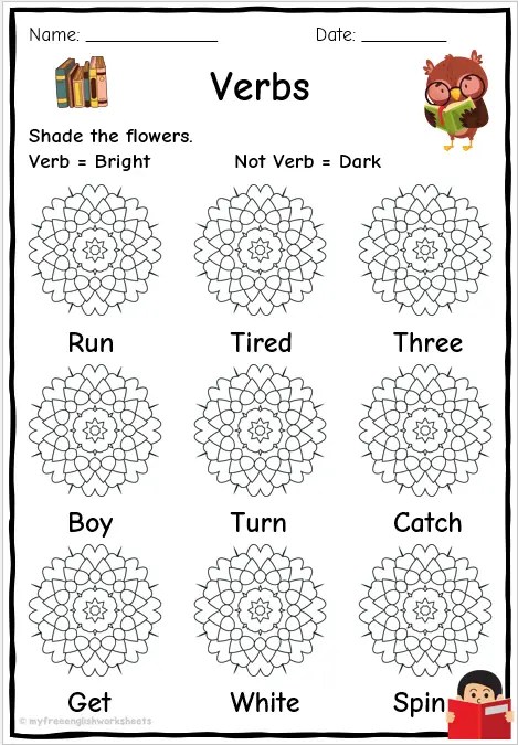 Shade The Verb Worksheets | Free English Printables
