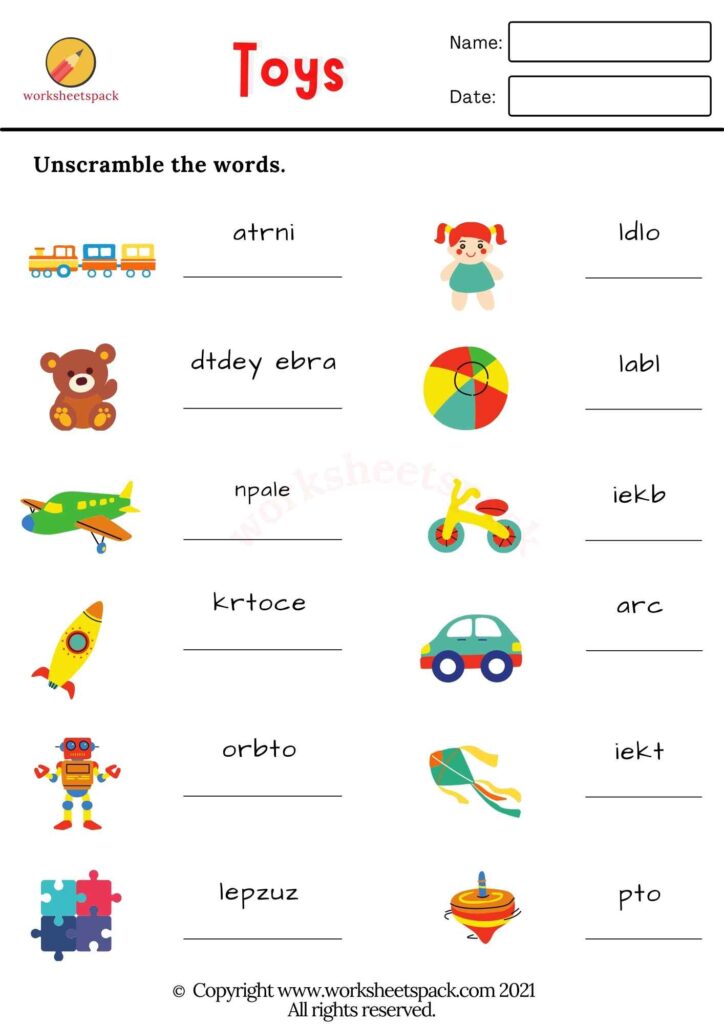 Toys vocabulary worksheets PDF - worksheetspack
