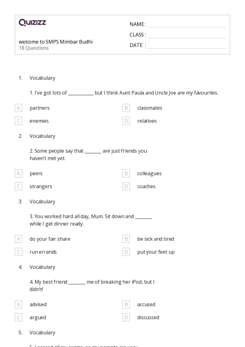 kindergarten vocabulary worksheet