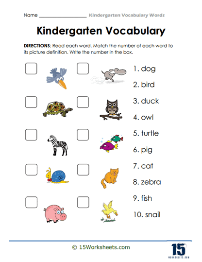 kindergarten vocabulary worksheet