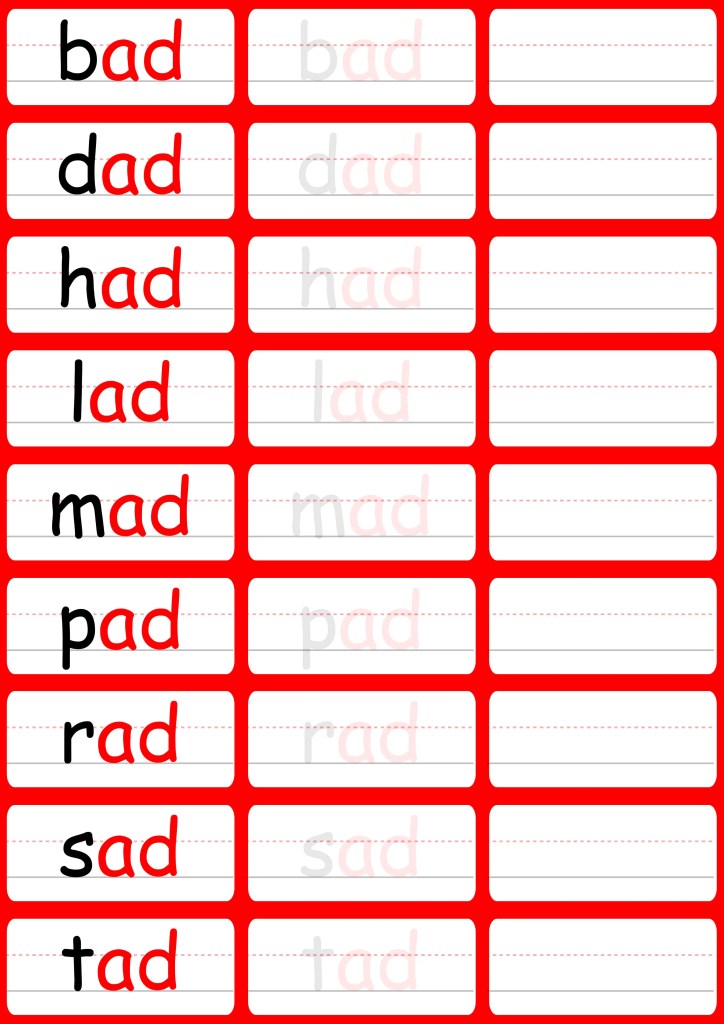 kindergarten word families worksheet