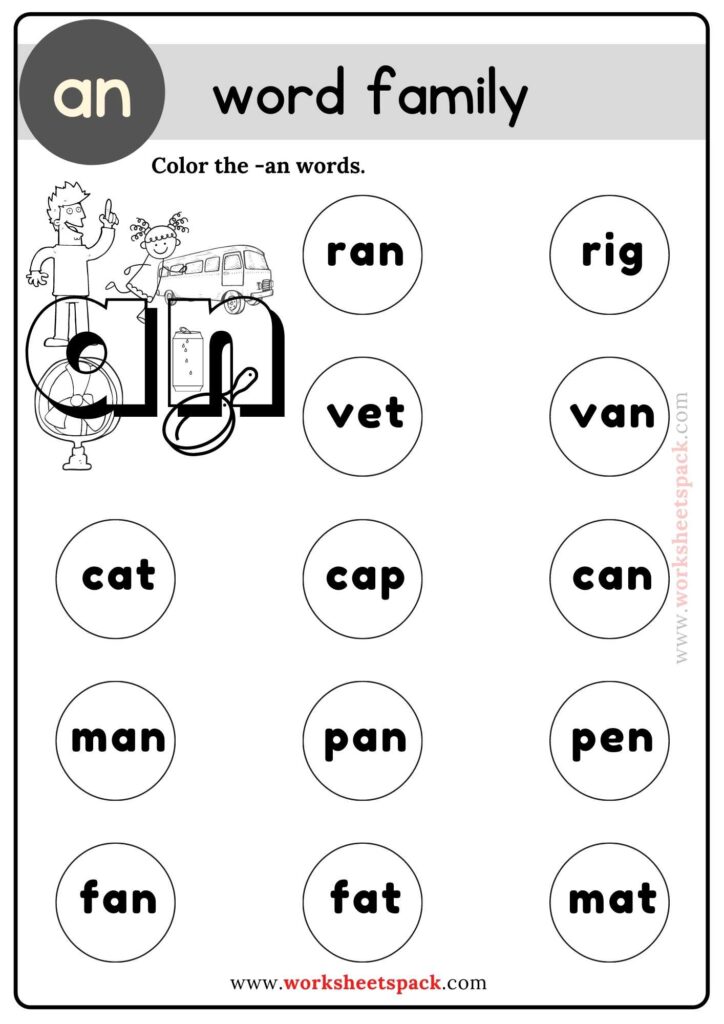 kindergarten word family worksheet