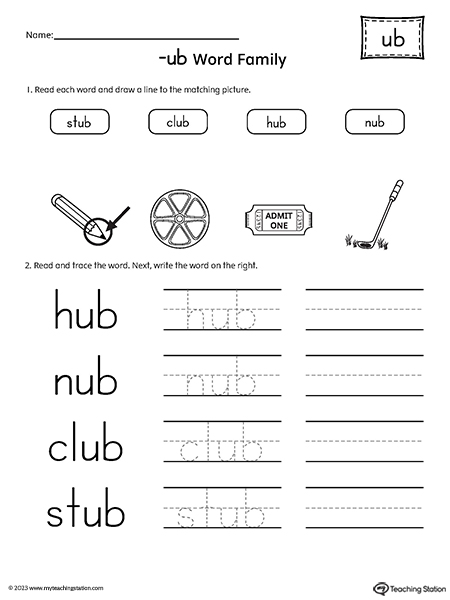 UB Word Family Match Pictures and Write Simple Words Worksheet ...