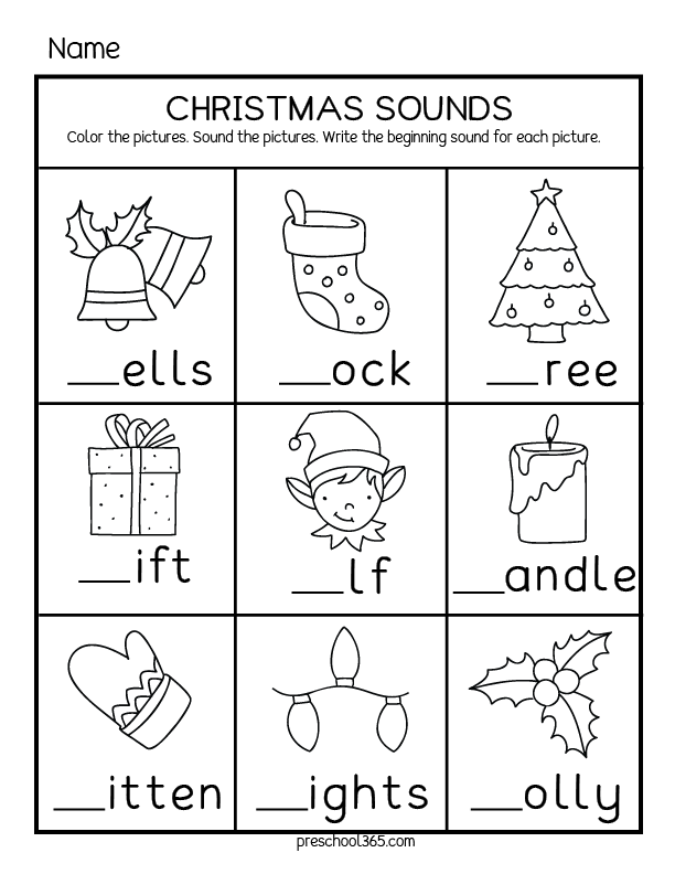 kindergarten worksheet christmas theme
