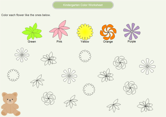 kindergarten worksheet color