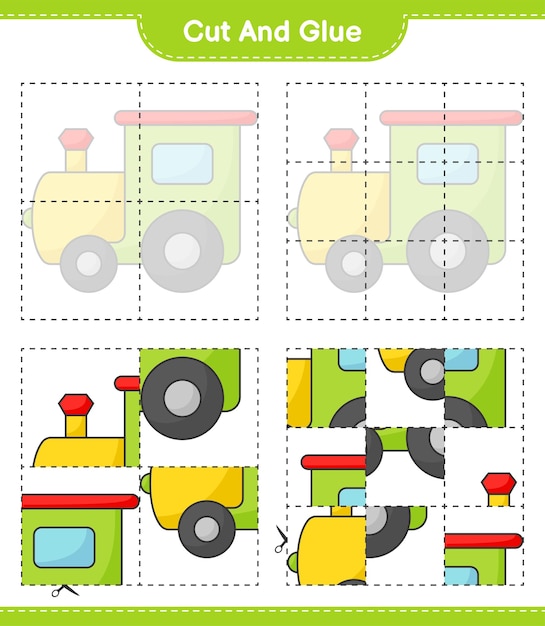 Premium Vector | Cut and glue cut parts of Train and glue them ...
