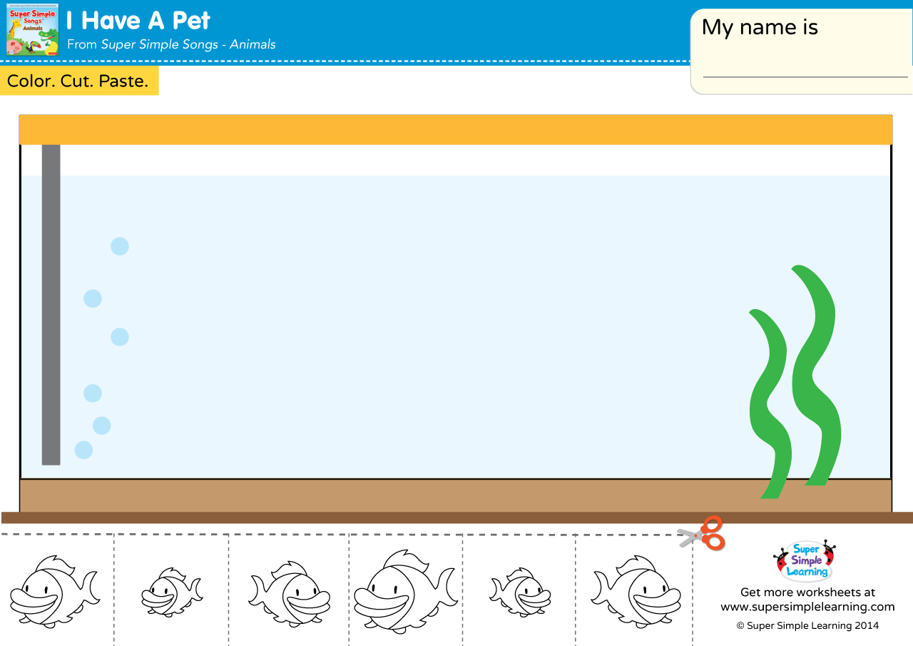 I Have A Pet Worksheet - Cut &  Paste The Fish - Super Simple