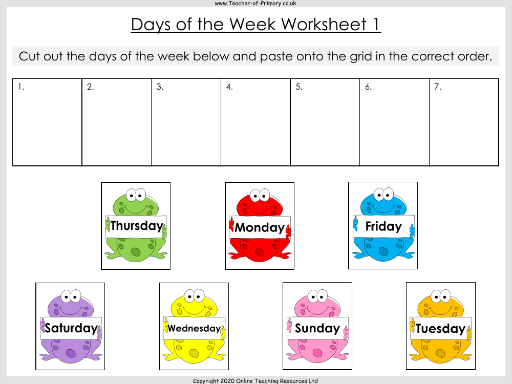 Days of the Week Worksheet Math Kindergarten Worksheets Library