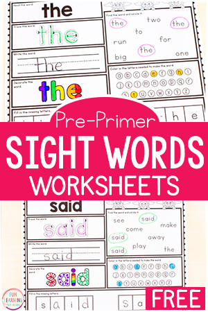 Free Printable Pre-K Sight Word Worksheets