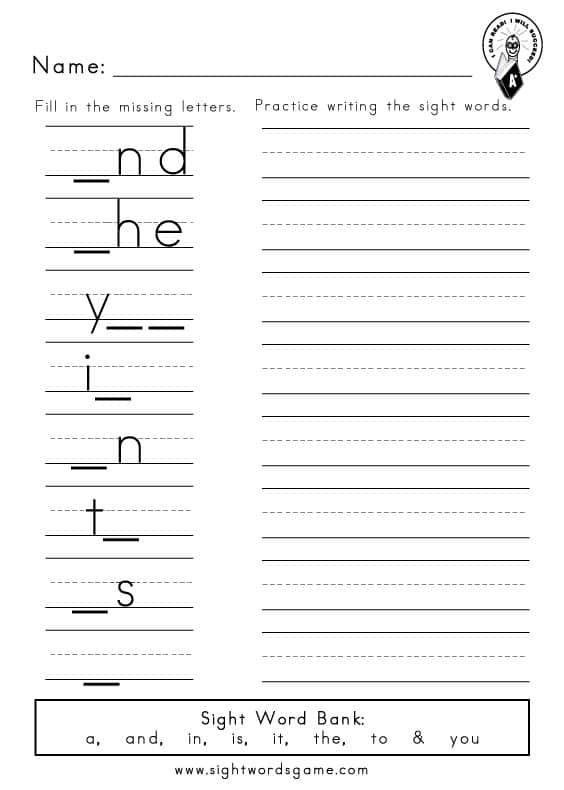Dolch Sight Word Worksheets - Pre-primer Words